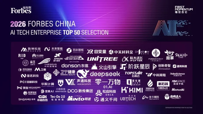 The 2026 Forbes China AI Top 50 shows China's AI stack decoupling from Western hardware, with DeepSeek V4 fully on domestic compute, Cambricon in mass shipment, and Biren delivering multi-thousand-card clusters.